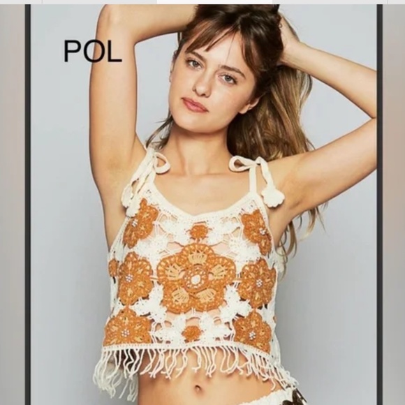 POL Cream and Brown Crochet Tank Top - Picture 2 of 5